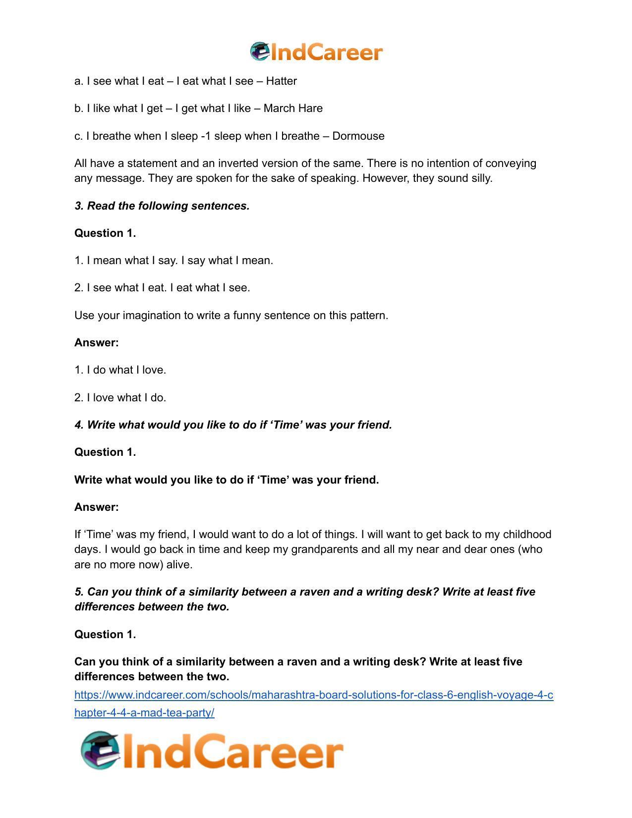 Maharashtra Board Solutions for Class 6- English (Voyage 4): Chapter 4.4- A Mad Tea Party - Page 3