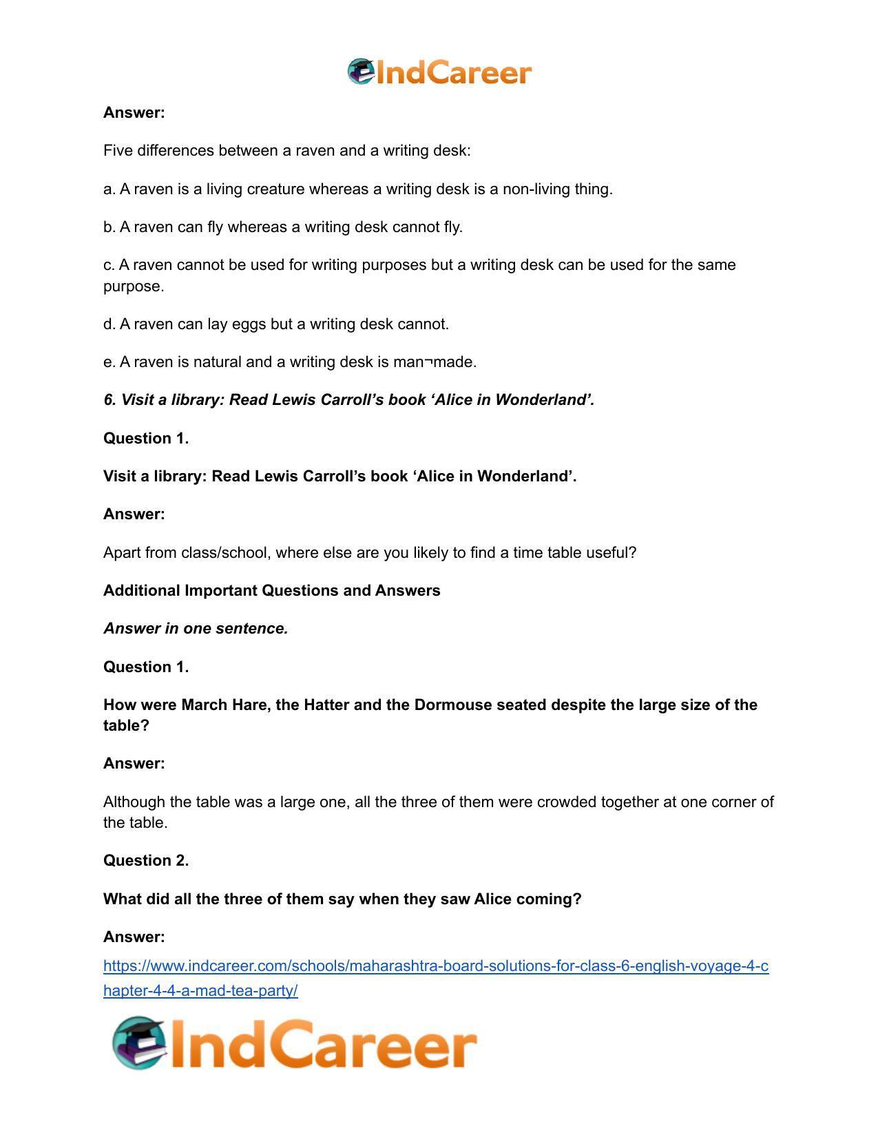 Maharashtra Board Solutions for Class 6- English (Voyage 4): Chapter 4.4- A Mad Tea Party - Page 4