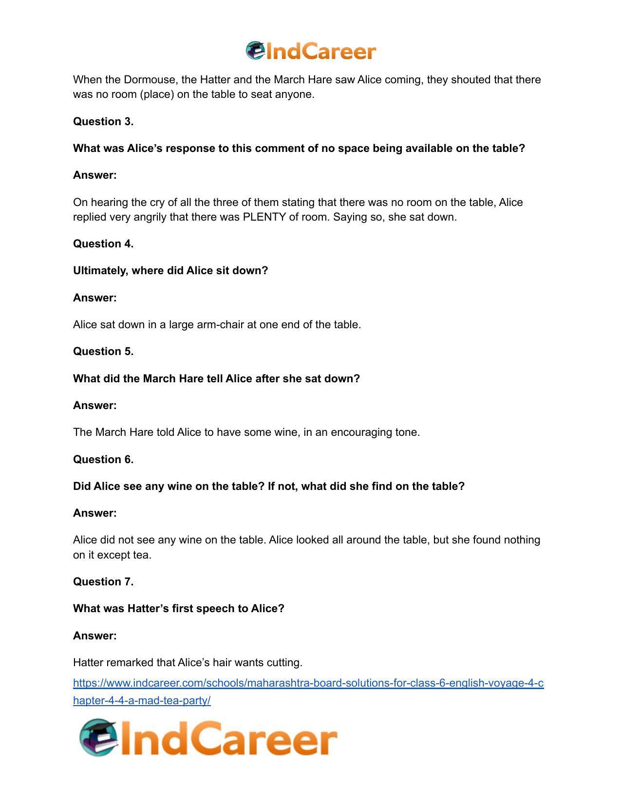 Maharashtra Board Solutions for Class 6- English (Voyage 4): Chapter 4.4- A Mad Tea Party - Page 5