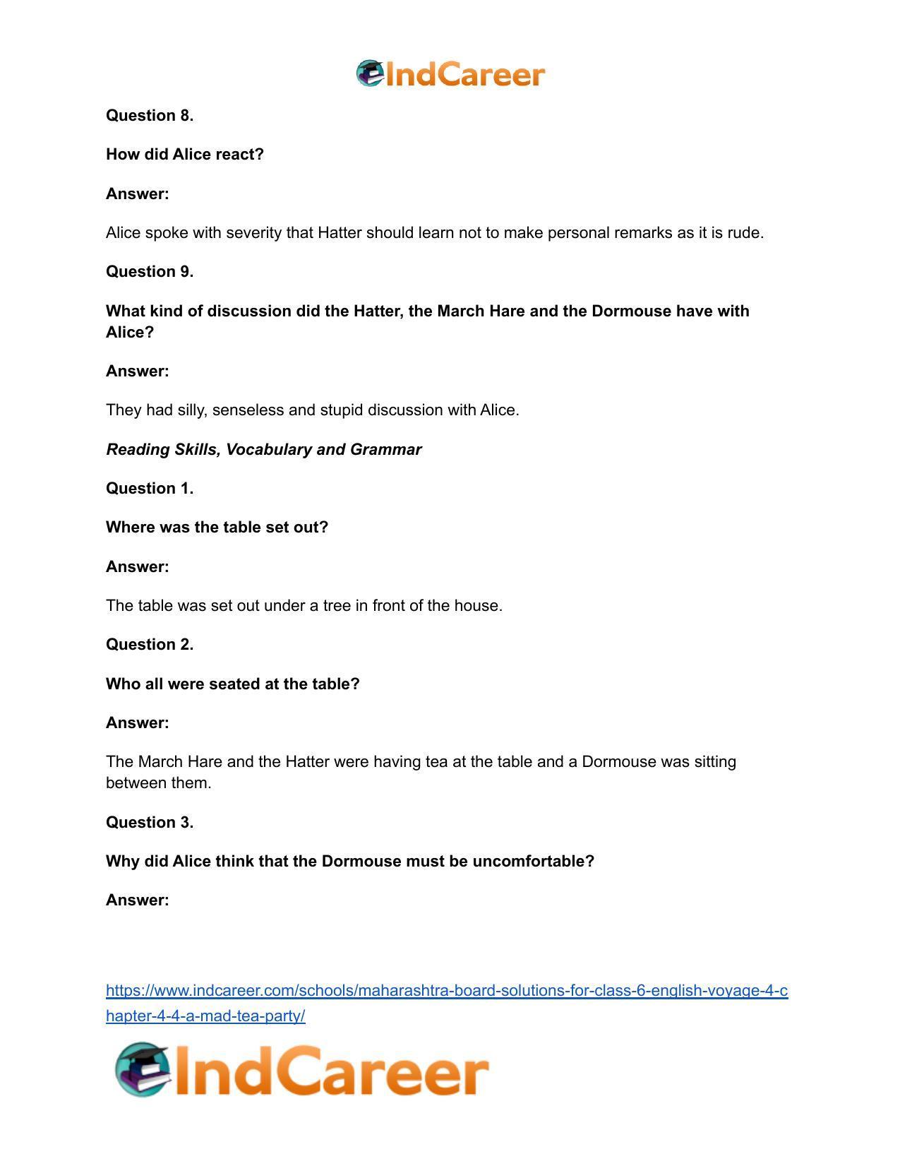Maharashtra Board Solutions for Class 6- English (Voyage 4): Chapter 4.4- A Mad Tea Party - Page 6