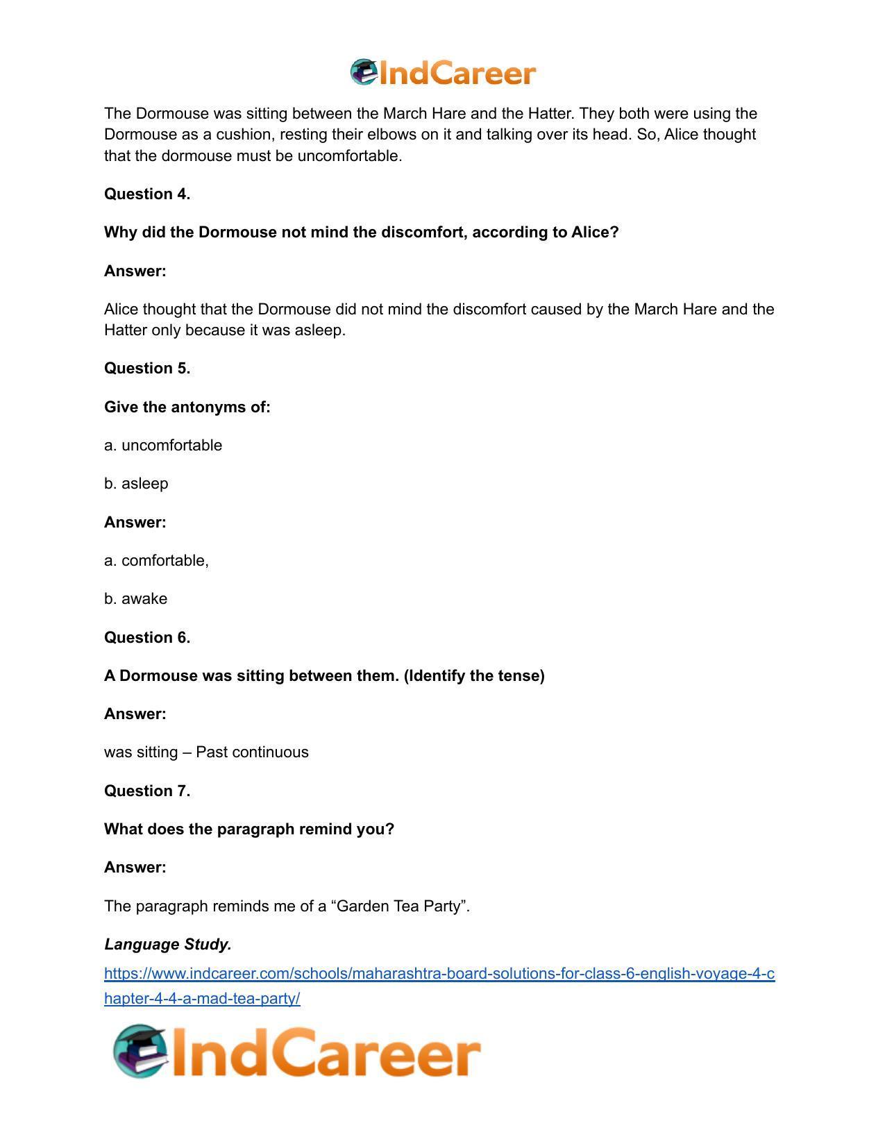 Maharashtra Board Solutions for Class 6- English (Voyage 4): Chapter 4.4- A Mad Tea Party - Page 7
