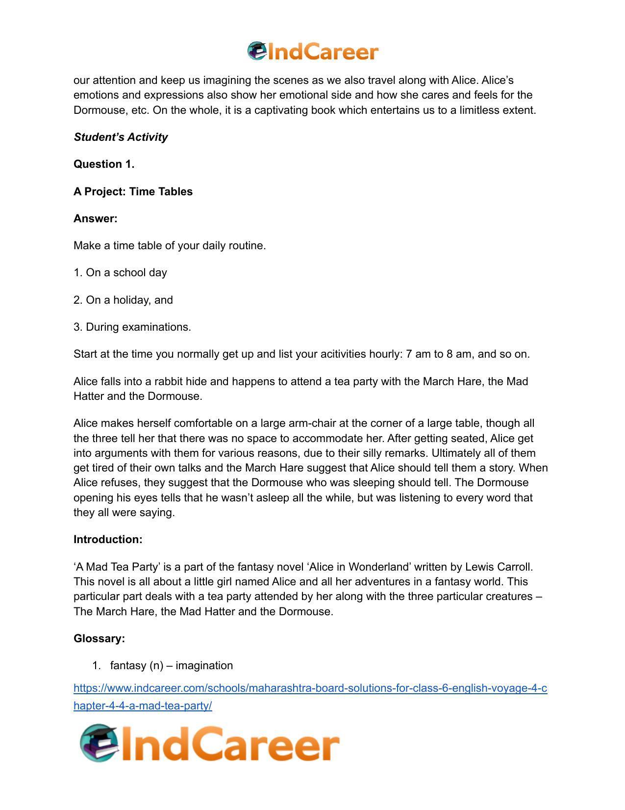 Maharashtra Board Solutions for Class 6- English (Voyage 4): Chapter 4.4- A Mad Tea Party - Page 13