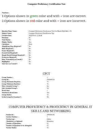 MP CPCT 01st Mar 2020 Question Paper Shift 1