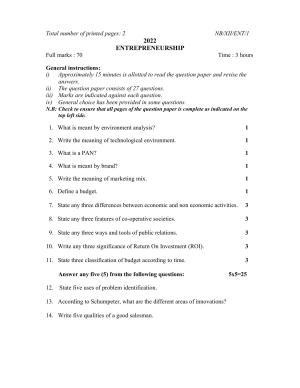 Nagaland Board Class 12 Entrepreneurship 2022 Question Paper