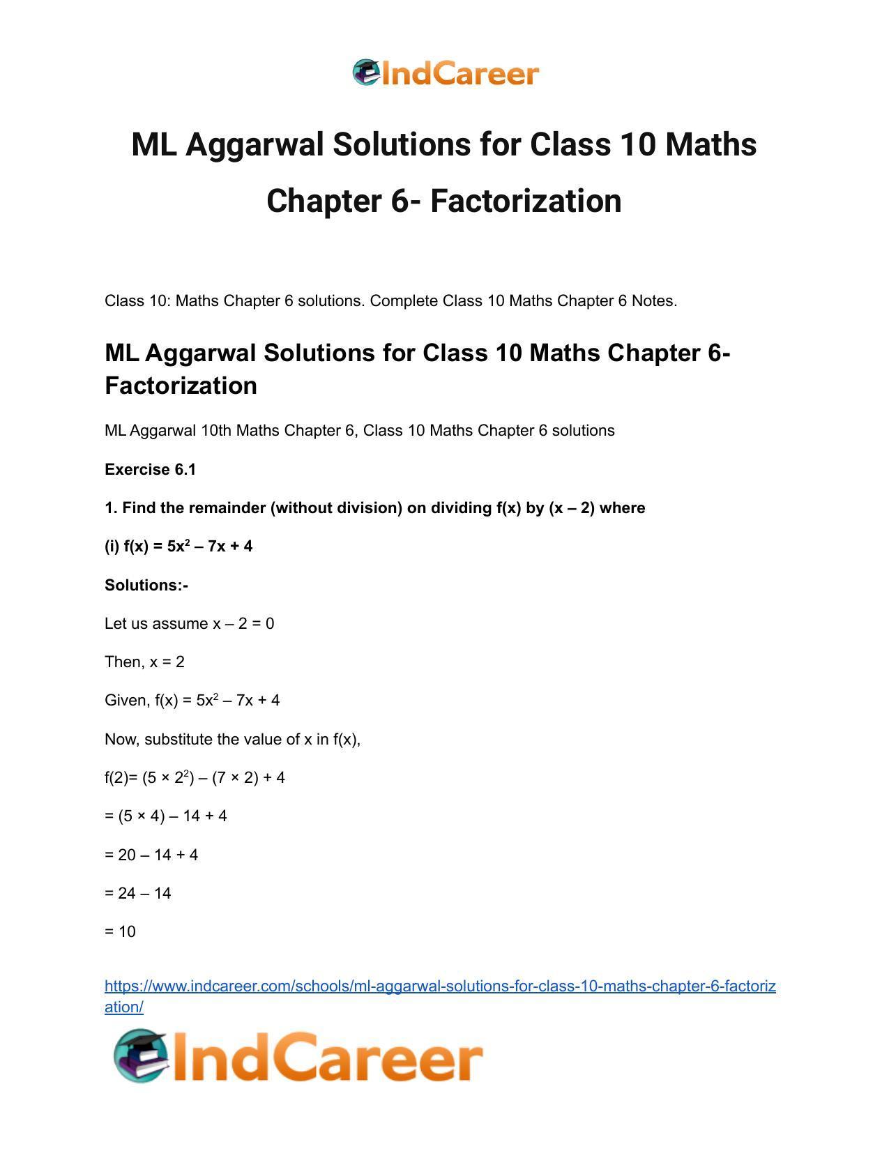 ML Aggarwal Solutions for Class 10 Maths Chapter 6- Factorization - Page 2