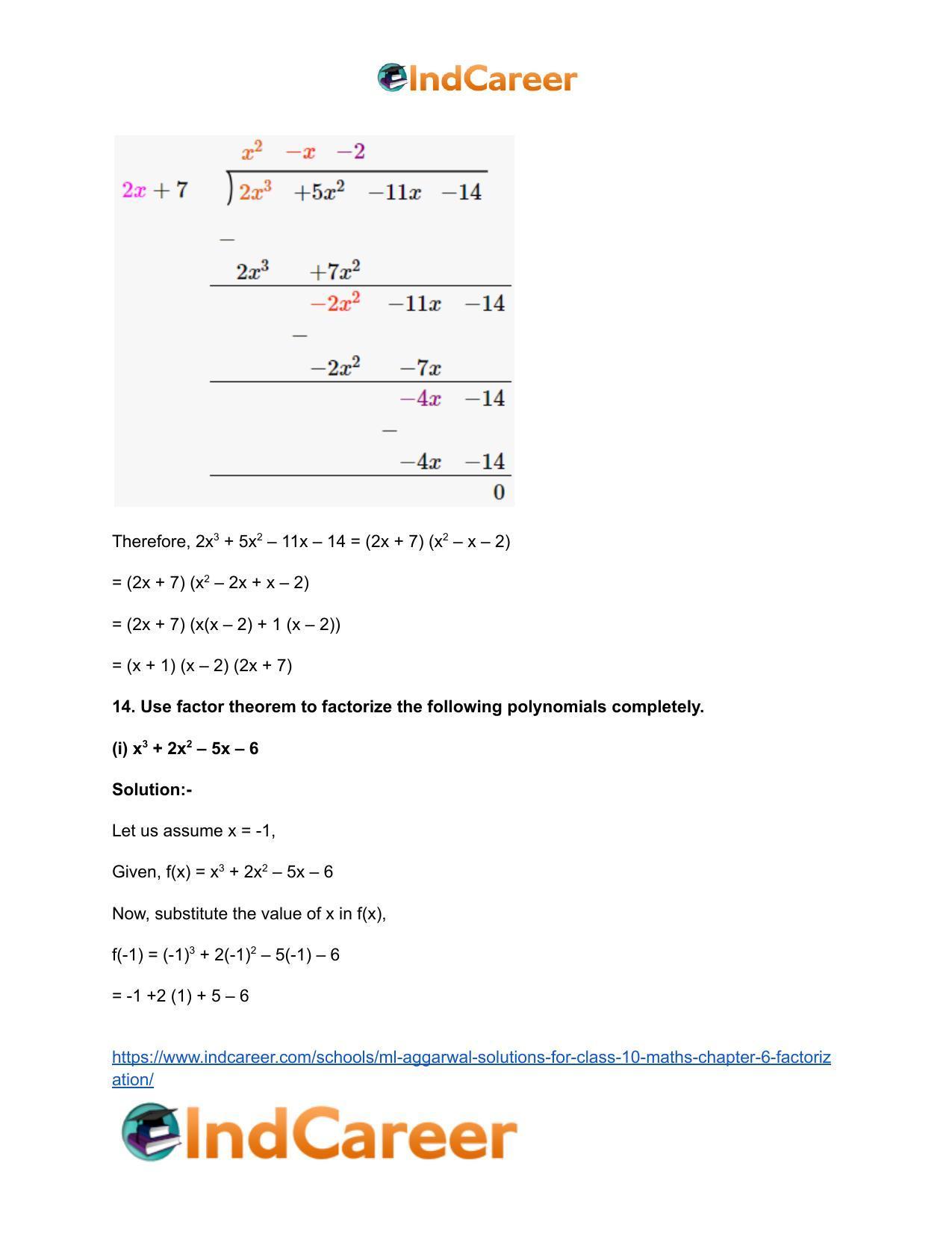 ML Aggarwal Solutions for Class 10 Maths Chapter 6- Factorization - Page 18