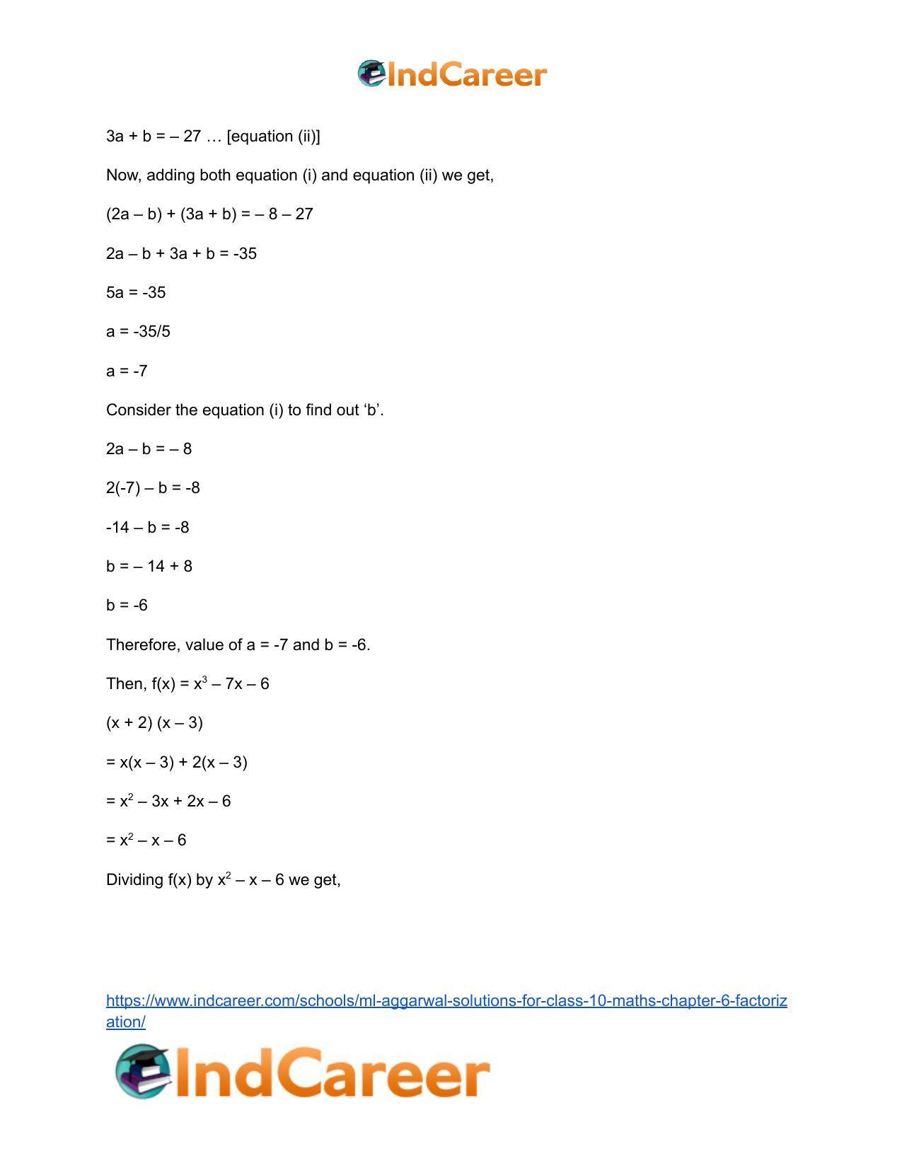 ML Aggarwal Solutions for Class 10 Maths Chapter 6- Factorization - Page 34
