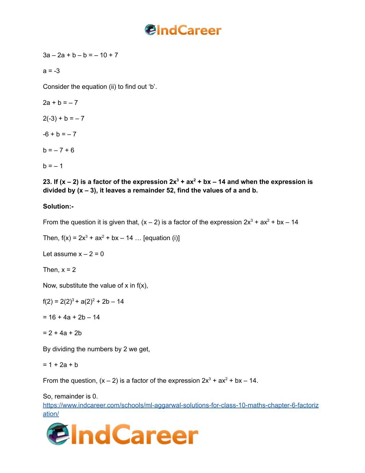 ML Aggarwal Solutions for Class 10 Maths Chapter 6- Factorization - Page 37