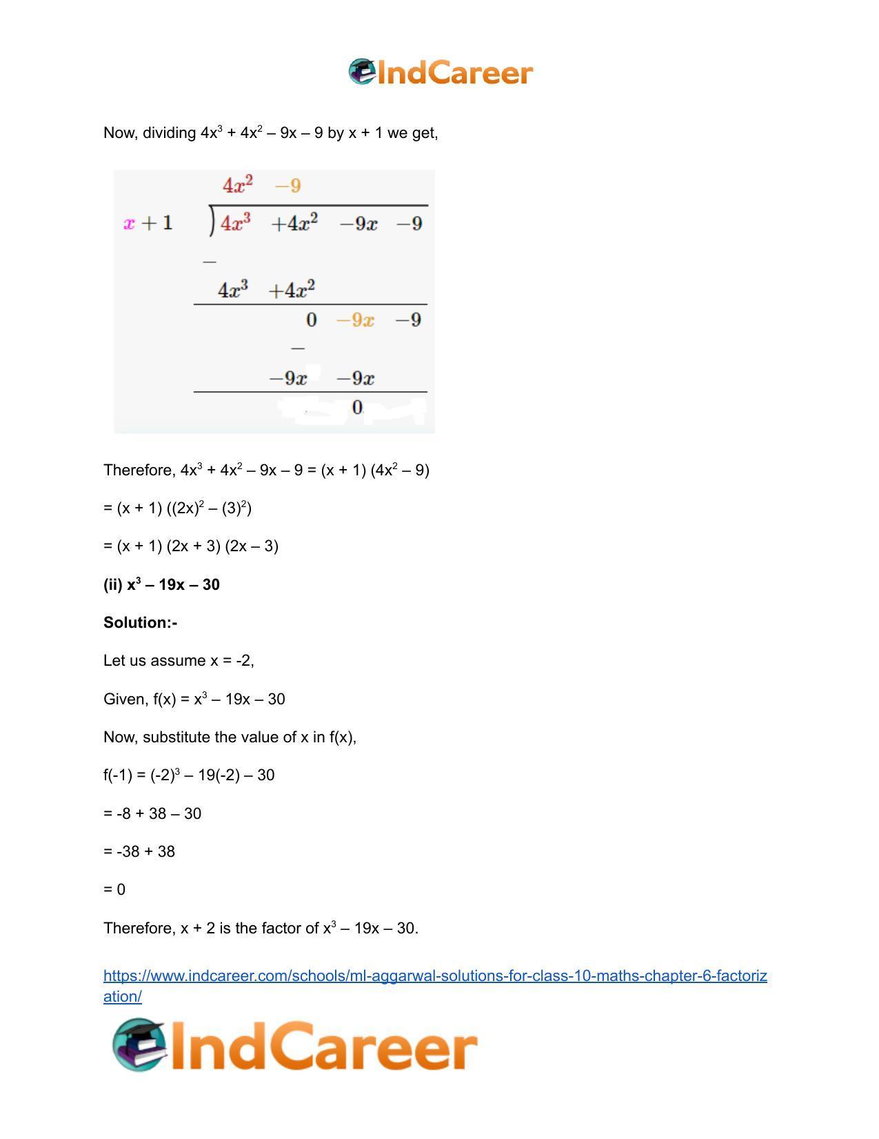 ML Aggarwal Solutions for Class 10 Maths Chapter 6- Factorization - Page 51