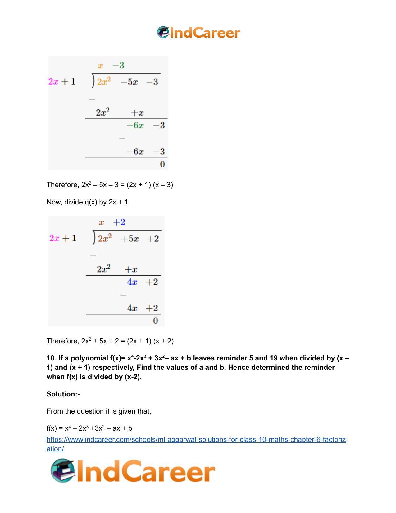 ML Aggarwal Solutions for Class 10 Maths Chapter 6- Factorization - Page 59