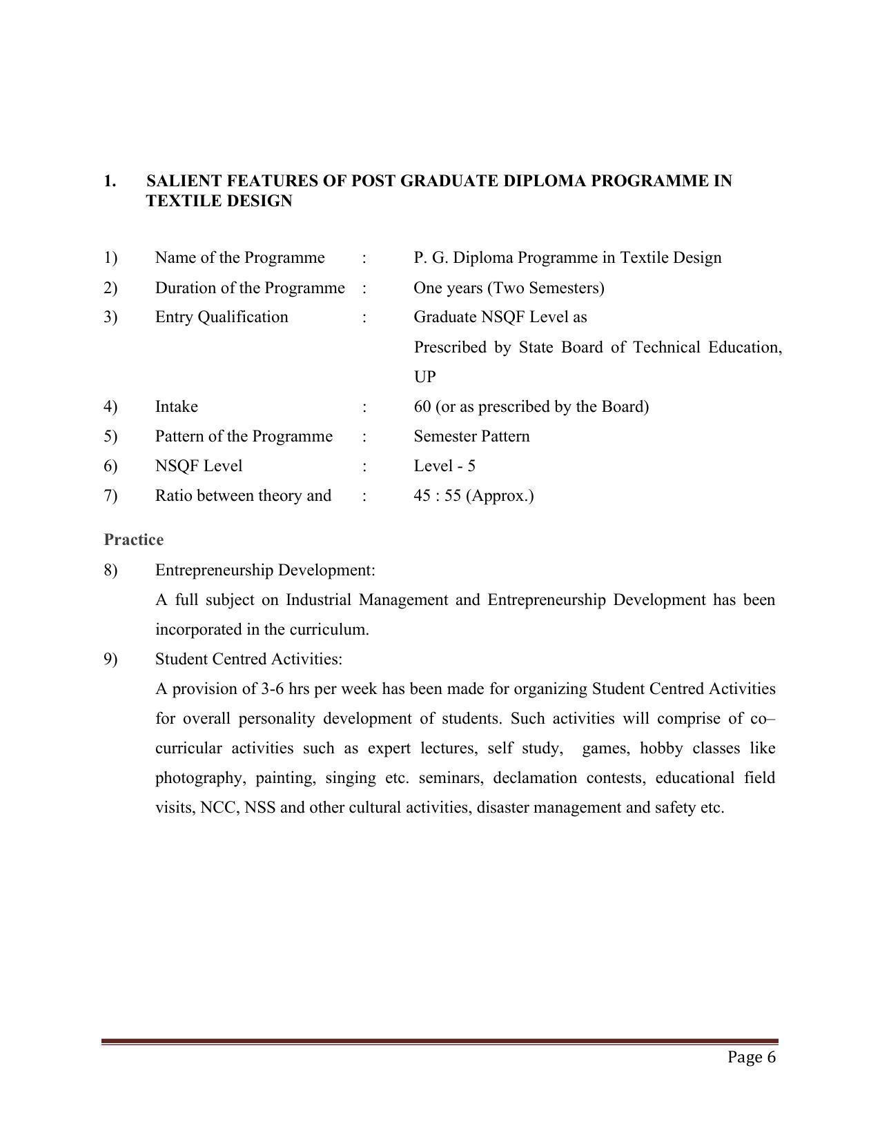 SYLLABUS FOR FIRST SEMESTER SESSION (2020-2021) - TWO SEMESTER POST GRADUATE DIPLOMA COURSE IN TEXTILE DESIGN - Page 6