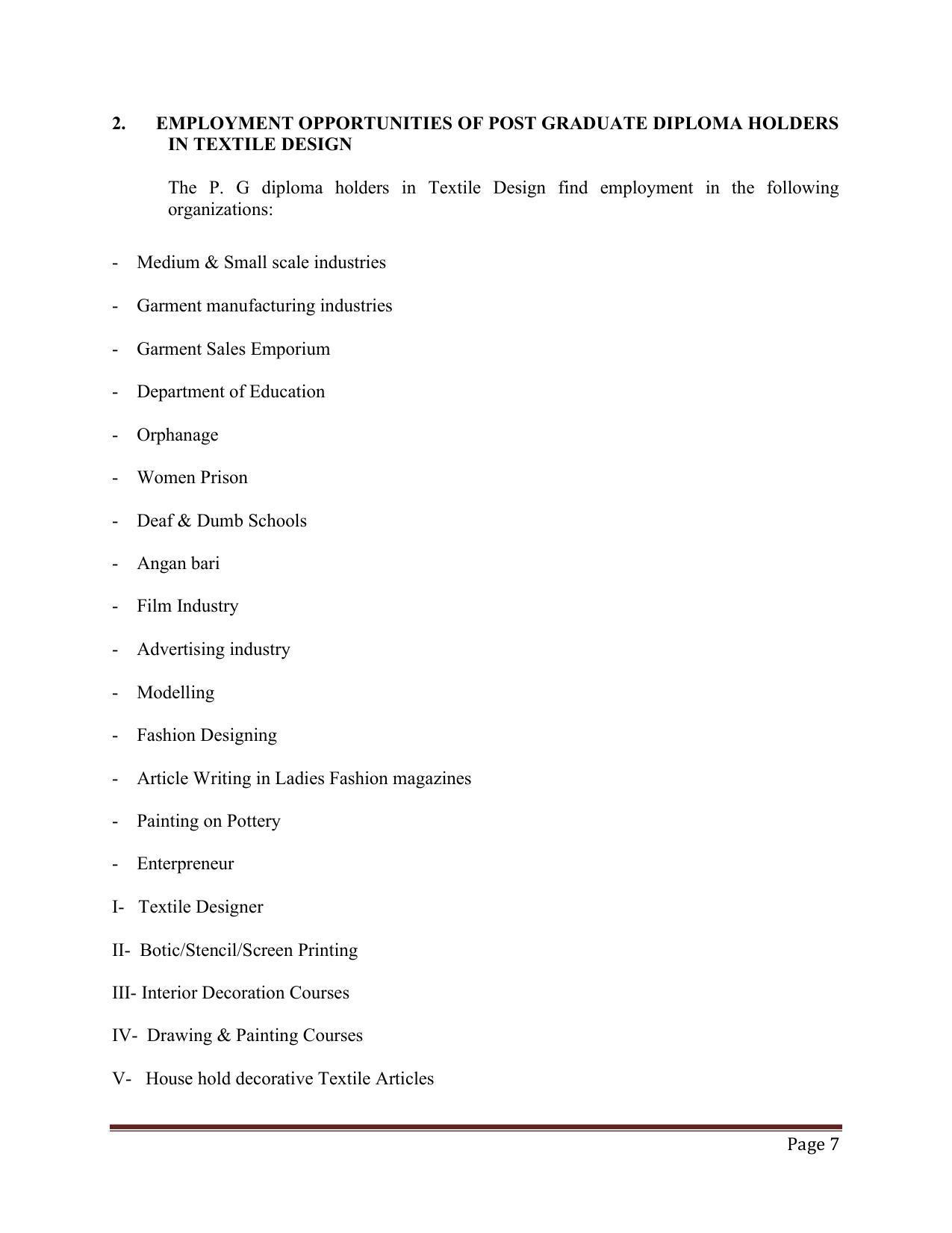 SYLLABUS FOR FIRST SEMESTER SESSION (2020-2021) - TWO SEMESTER POST GRADUATE DIPLOMA COURSE IN TEXTILE DESIGN - Page 7