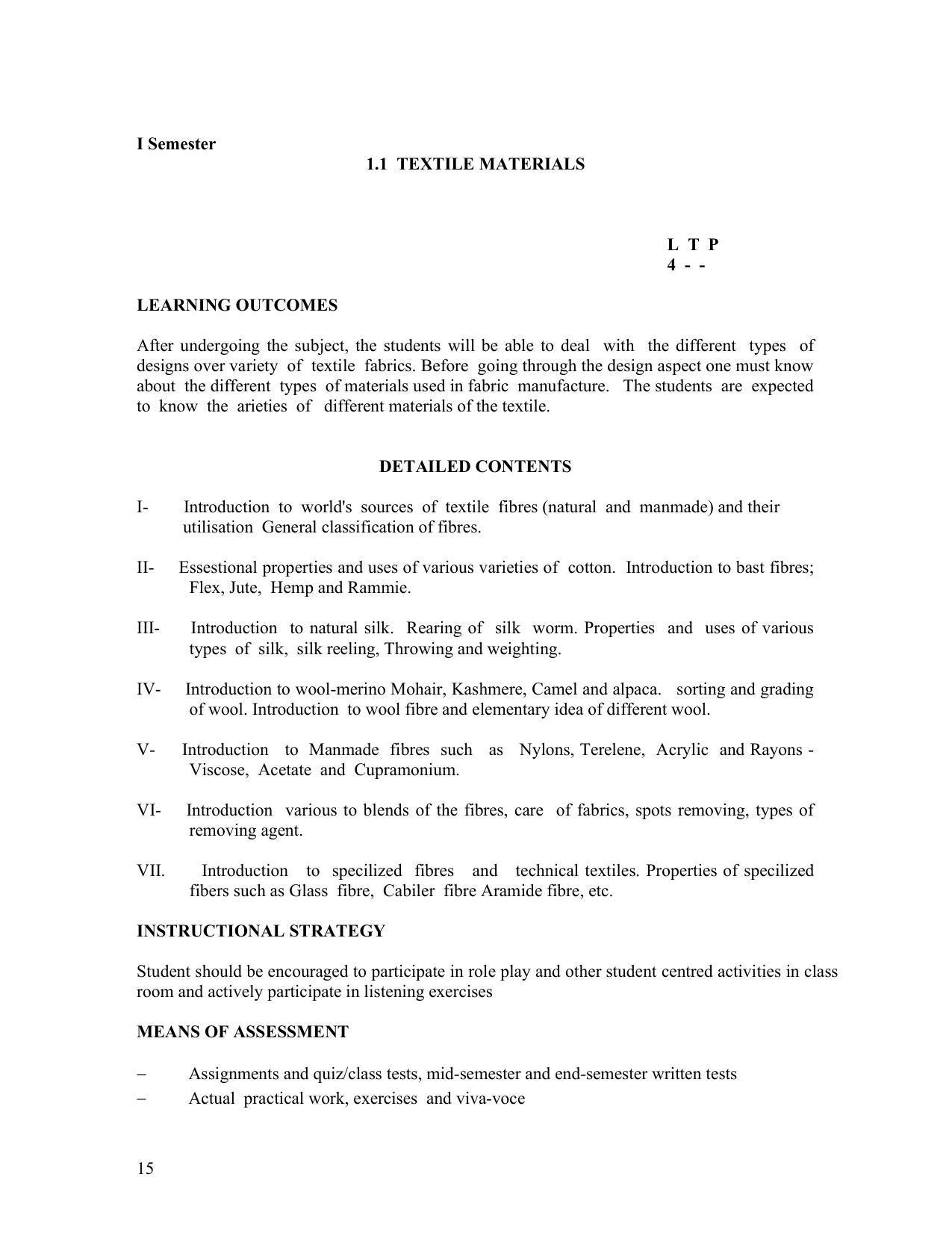 SYLLABUS FOR FIRST SEMESTER SESSION (2020-2021) - TWO SEMESTER POST GRADUATE DIPLOMA COURSE IN TEXTILE DESIGN - Page 15