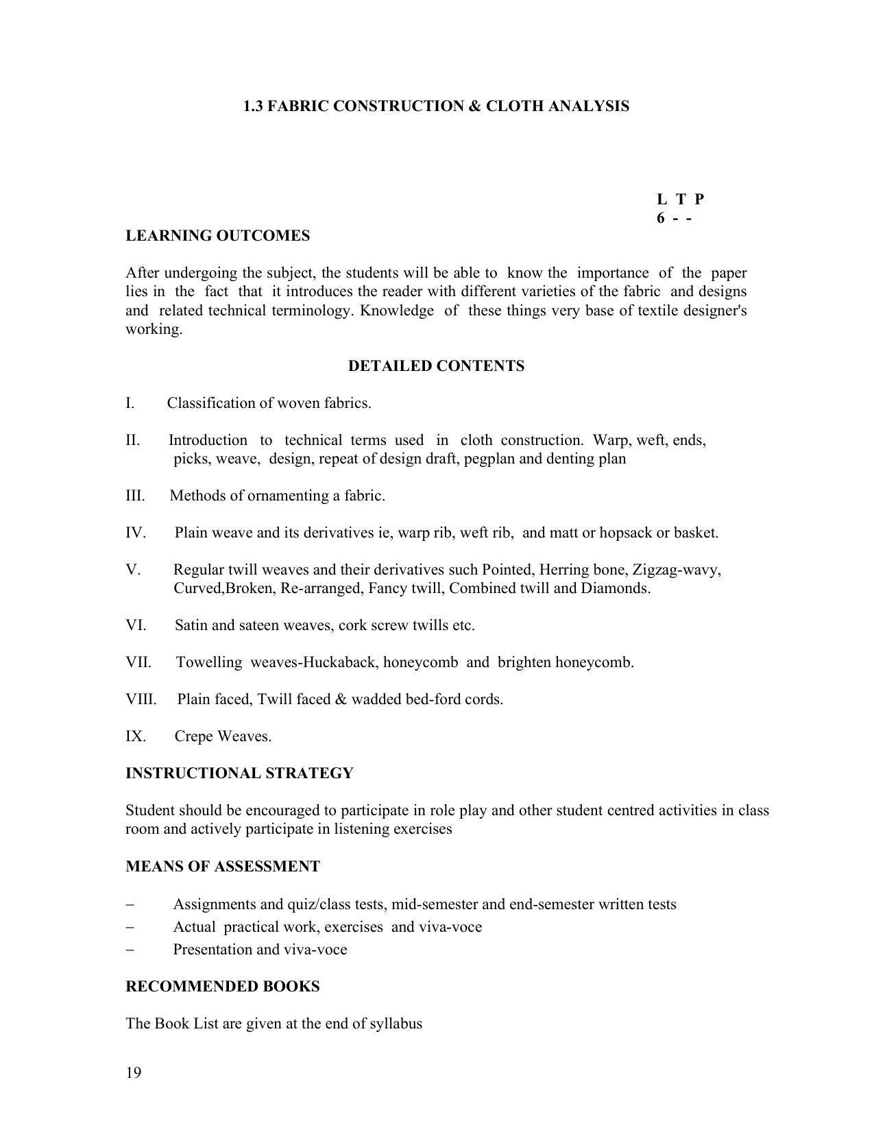 SYLLABUS FOR FIRST SEMESTER SESSION (2020-2021) - TWO SEMESTER POST GRADUATE DIPLOMA COURSE IN TEXTILE DESIGN - Page 19