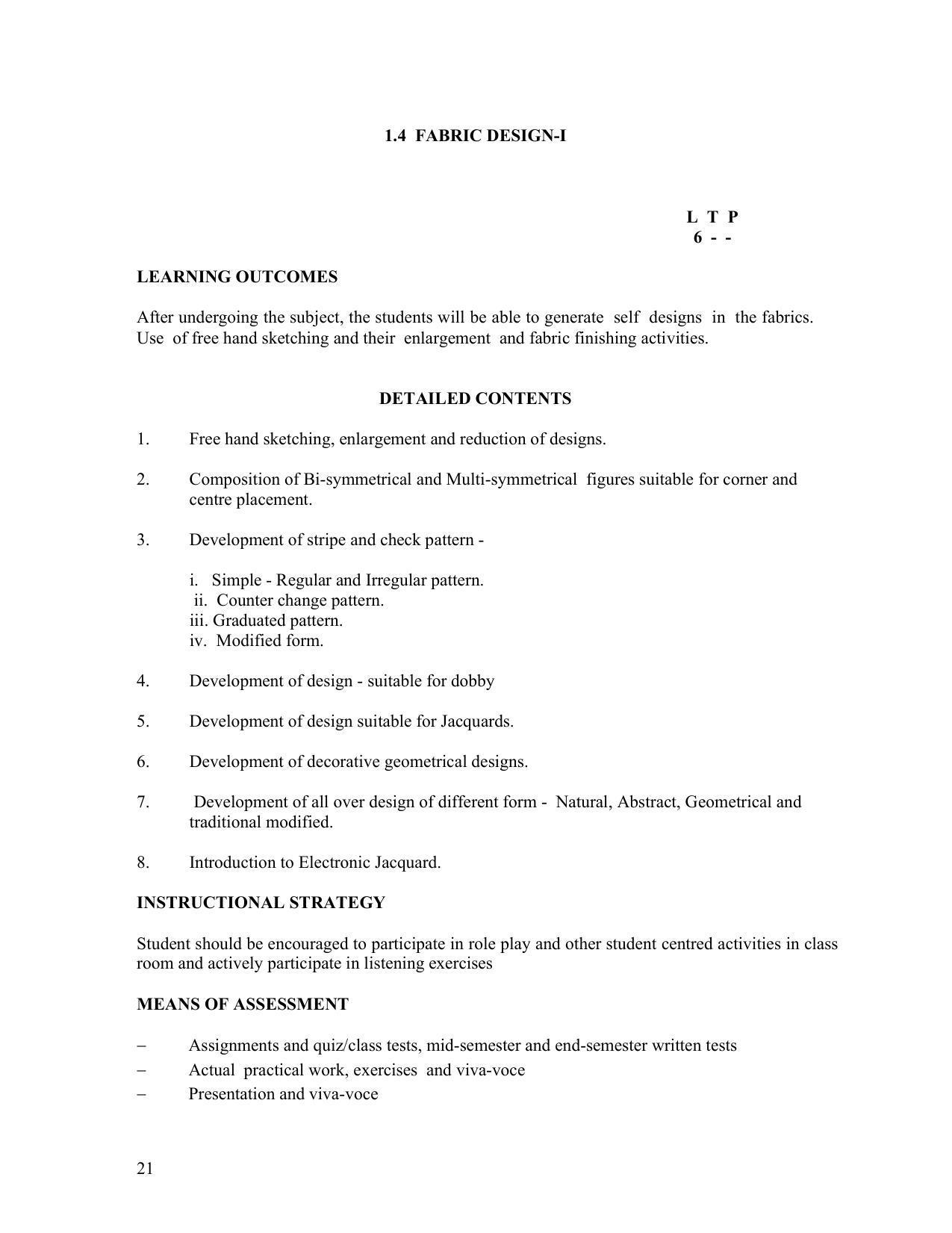 SYLLABUS FOR FIRST SEMESTER SESSION (2020-2021) - TWO SEMESTER POST GRADUATE DIPLOMA COURSE IN TEXTILE DESIGN - Page 21