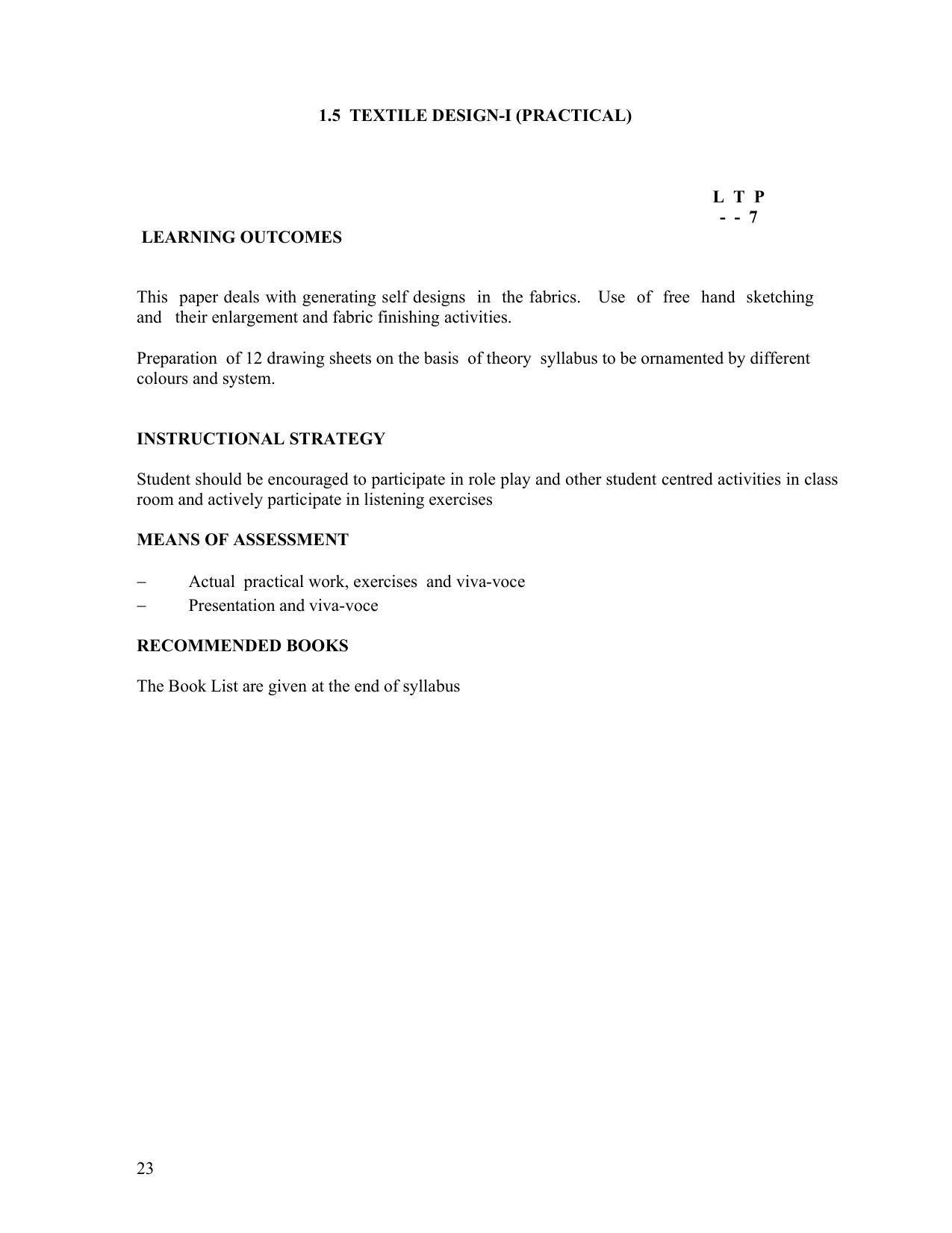 SYLLABUS FOR FIRST SEMESTER SESSION (2020-2021) - TWO SEMESTER POST GRADUATE DIPLOMA COURSE IN TEXTILE DESIGN - Page 23
