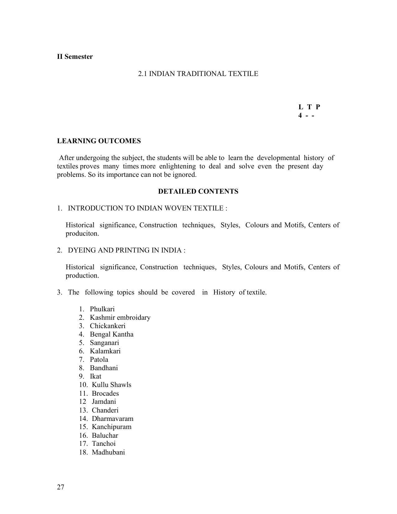 SYLLABUS FOR FIRST SEMESTER SESSION (2020-2021) - TWO SEMESTER POST GRADUATE DIPLOMA COURSE IN TEXTILE DESIGN - Page 27