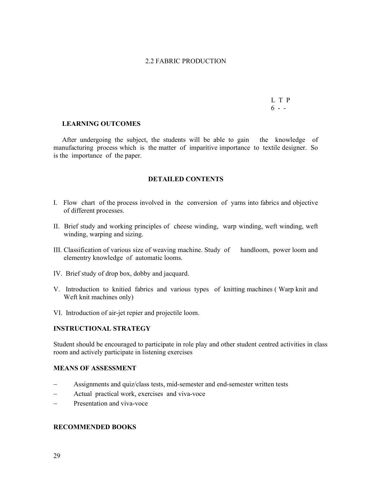 SYLLABUS FOR FIRST SEMESTER SESSION (2020-2021) - TWO SEMESTER POST GRADUATE DIPLOMA COURSE IN TEXTILE DESIGN - Page 29