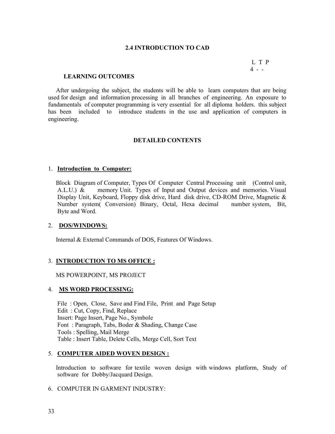 SYLLABUS FOR FIRST SEMESTER SESSION (2020-2021) - TWO SEMESTER POST GRADUATE DIPLOMA COURSE IN TEXTILE DESIGN - Page 33