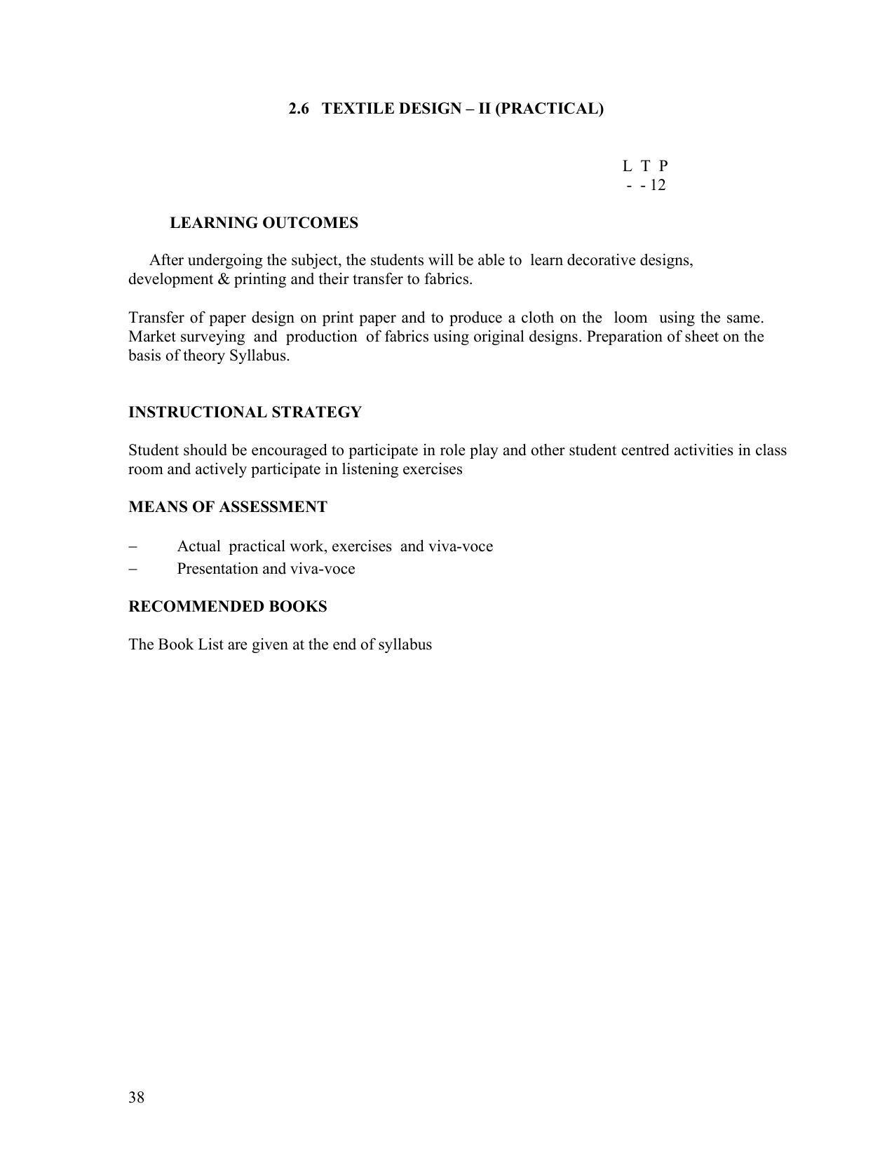 SYLLABUS FOR FIRST SEMESTER SESSION (2020-2021) - TWO SEMESTER POST GRADUATE DIPLOMA COURSE IN TEXTILE DESIGN - Page 38