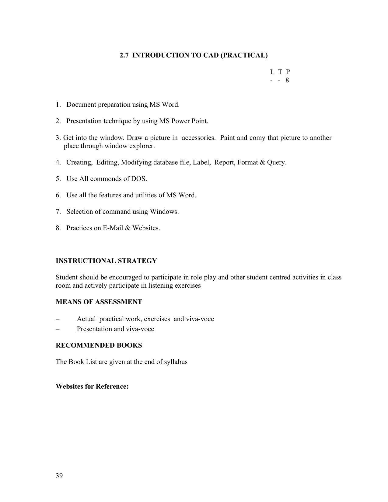 SYLLABUS FOR FIRST SEMESTER SESSION (2020-2021) - TWO SEMESTER POST GRADUATE DIPLOMA COURSE IN TEXTILE DESIGN - Page 39