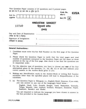 NIOS April 2022 Class 10 Hindustani Sangeet Question Paper