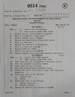 AP Inter 2nd Year Organization Management of Pre School-II (old) March-2020-Vocational Question Paper