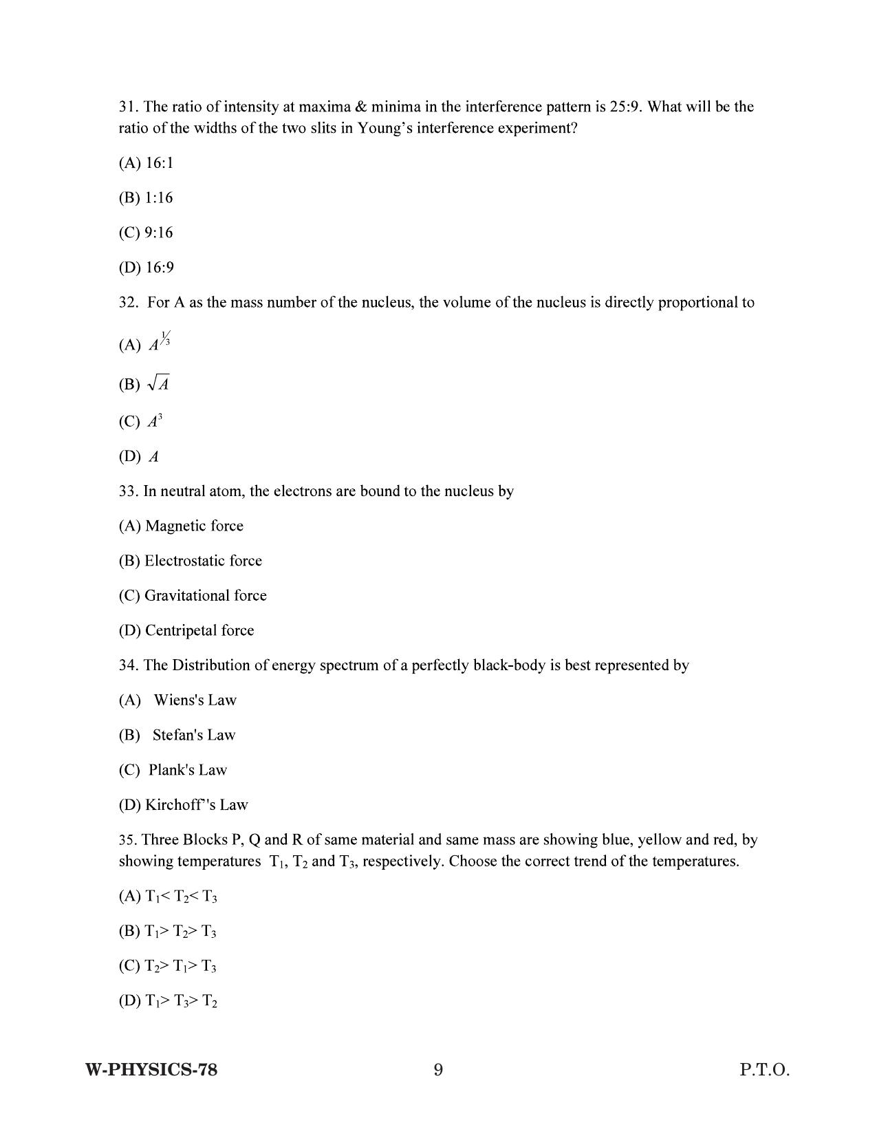 Odisha CPET 2022 PHYSICS Question Paper - Page 9