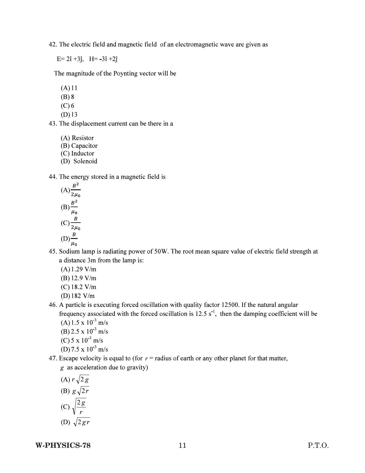 Odisha CPET 2022 PHYSICS Question Paper - Page 11