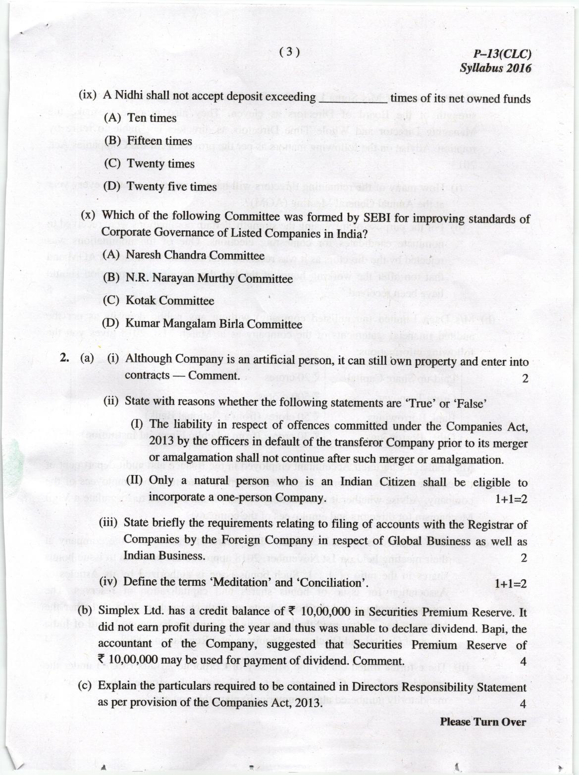 ICMAI June 2019 Corporate Laws & Compliance Question Paper (Final) - Page 3