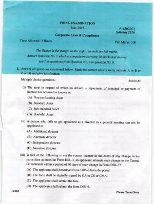 ICMAI June 2019 Corporate Laws & Compliance Question Paper (Final)