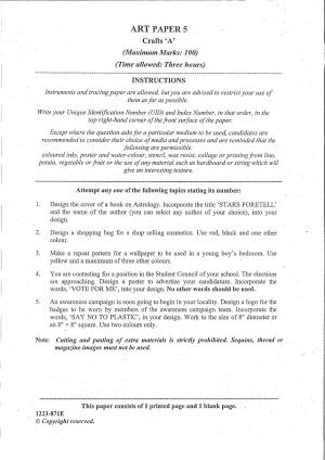 ISC Class 12 Arts Paper 5 (Crafts) 2023 Question Paper