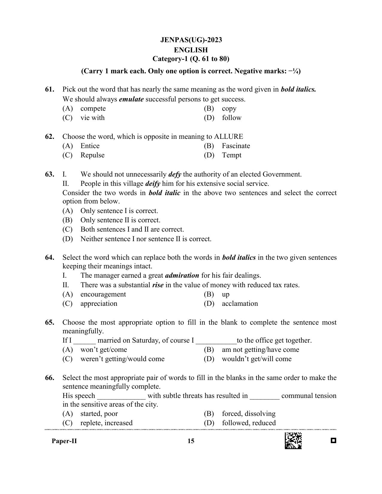 JENPAS (UG) 2023 Paper II (for BHA only) Question Paper - Page 15