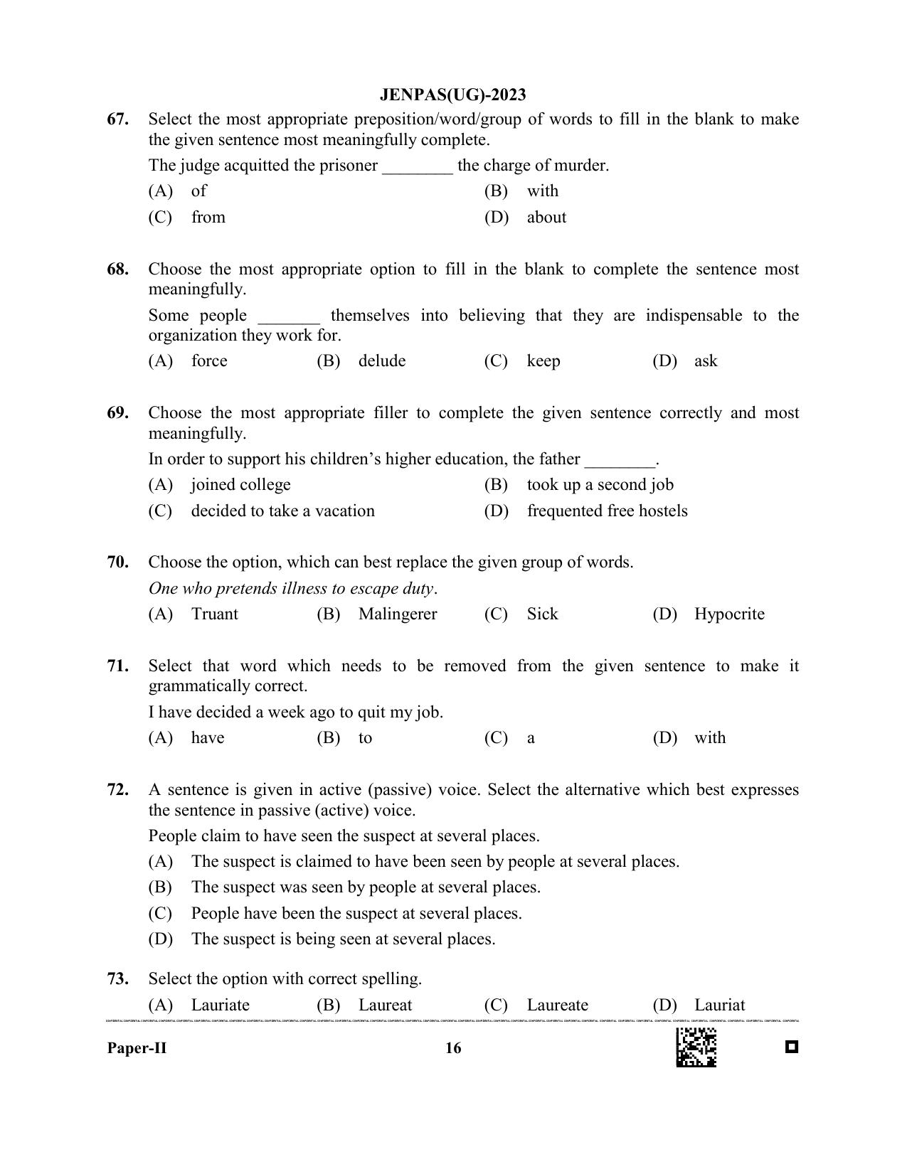 JENPAS (UG) 2023 Paper II (for BHA only) Question Paper - Page 16