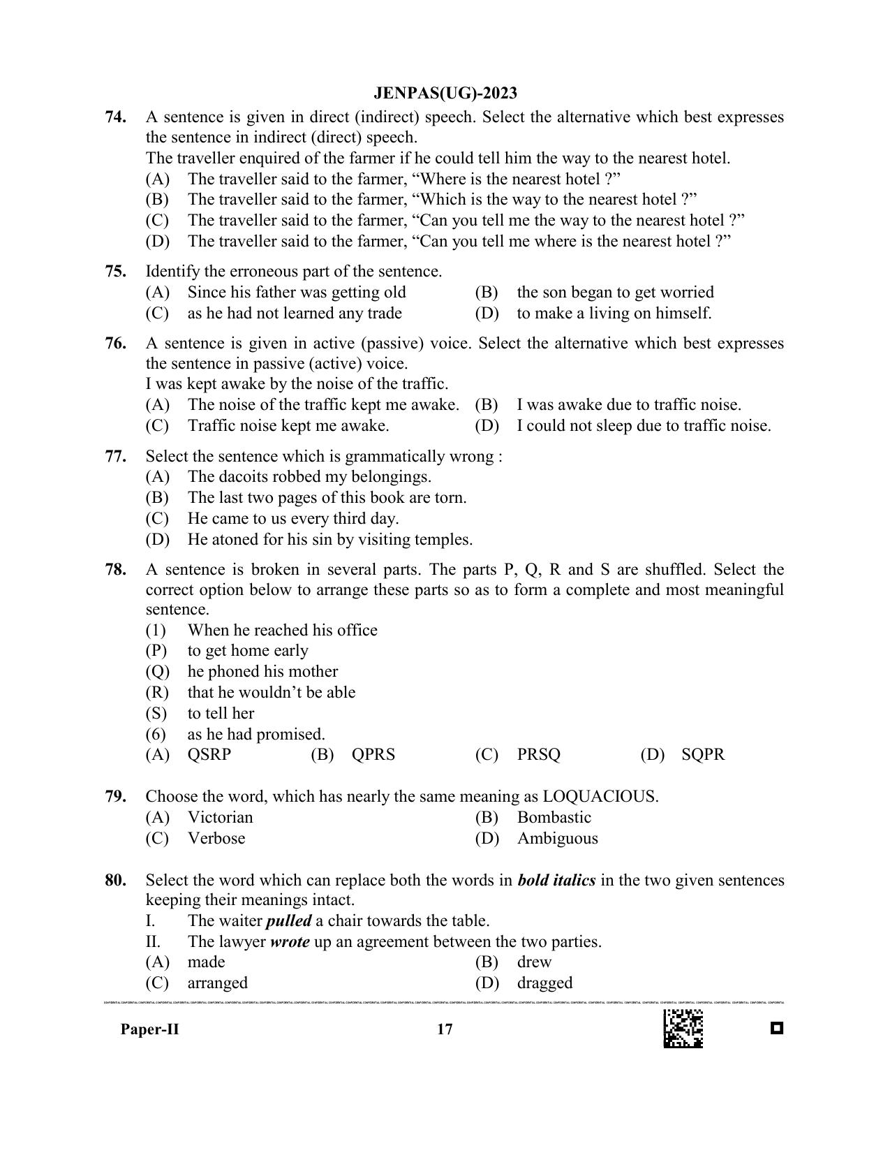 JENPAS (UG) 2023 Paper II (for BHA only) Question Paper - Page 17