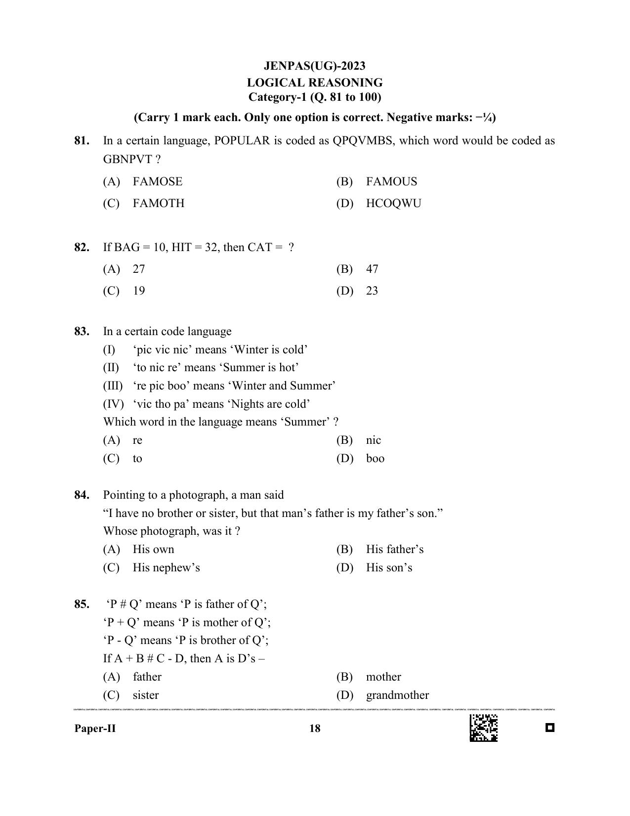 JENPAS (UG) 2023 Paper II (for BHA only) Question Paper - Page 18
