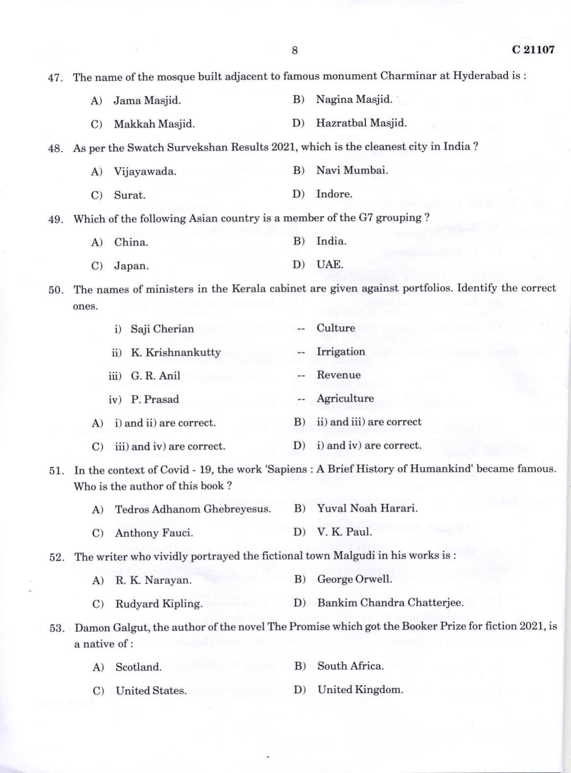 CUCAT 2022 M.Lib.I.Sc Question Paper - Page 8