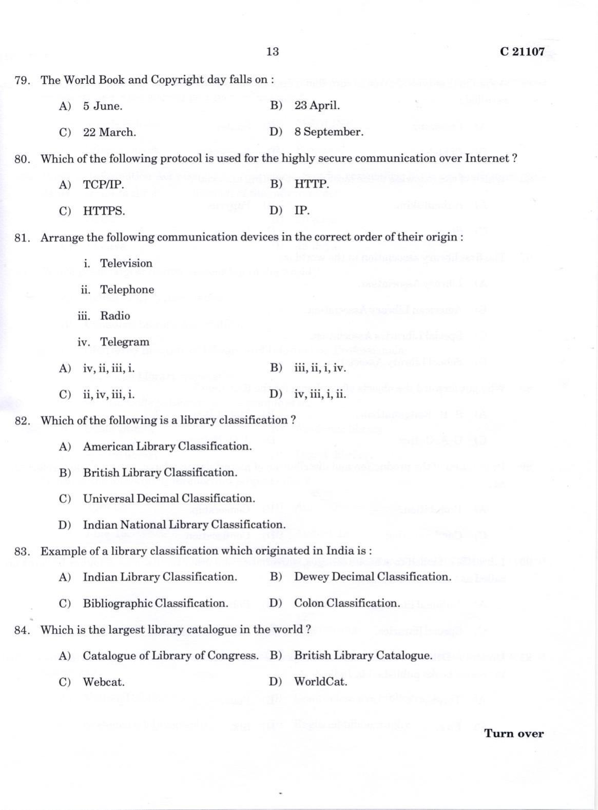 CUCAT 2022 M.Lib.I.Sc Question Paper - Page 13