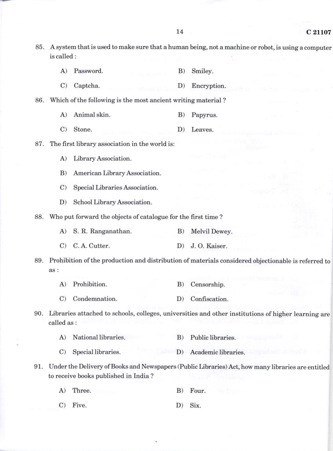 CUCAT 2022 M.Lib.I.Sc Question Paper - Page 14