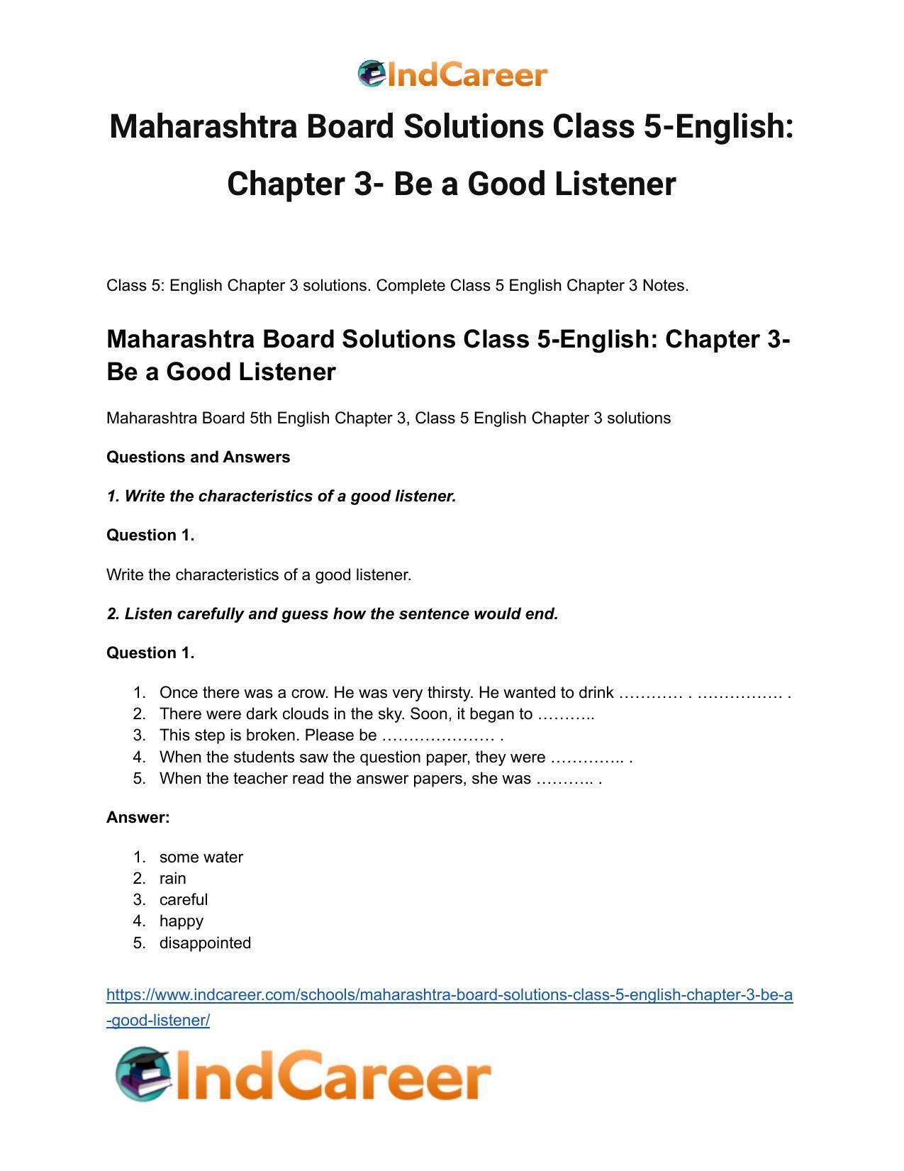 Maharashtra Board Solutions Class 5-English: Chapter 3- Be a Good Listener - Page 2