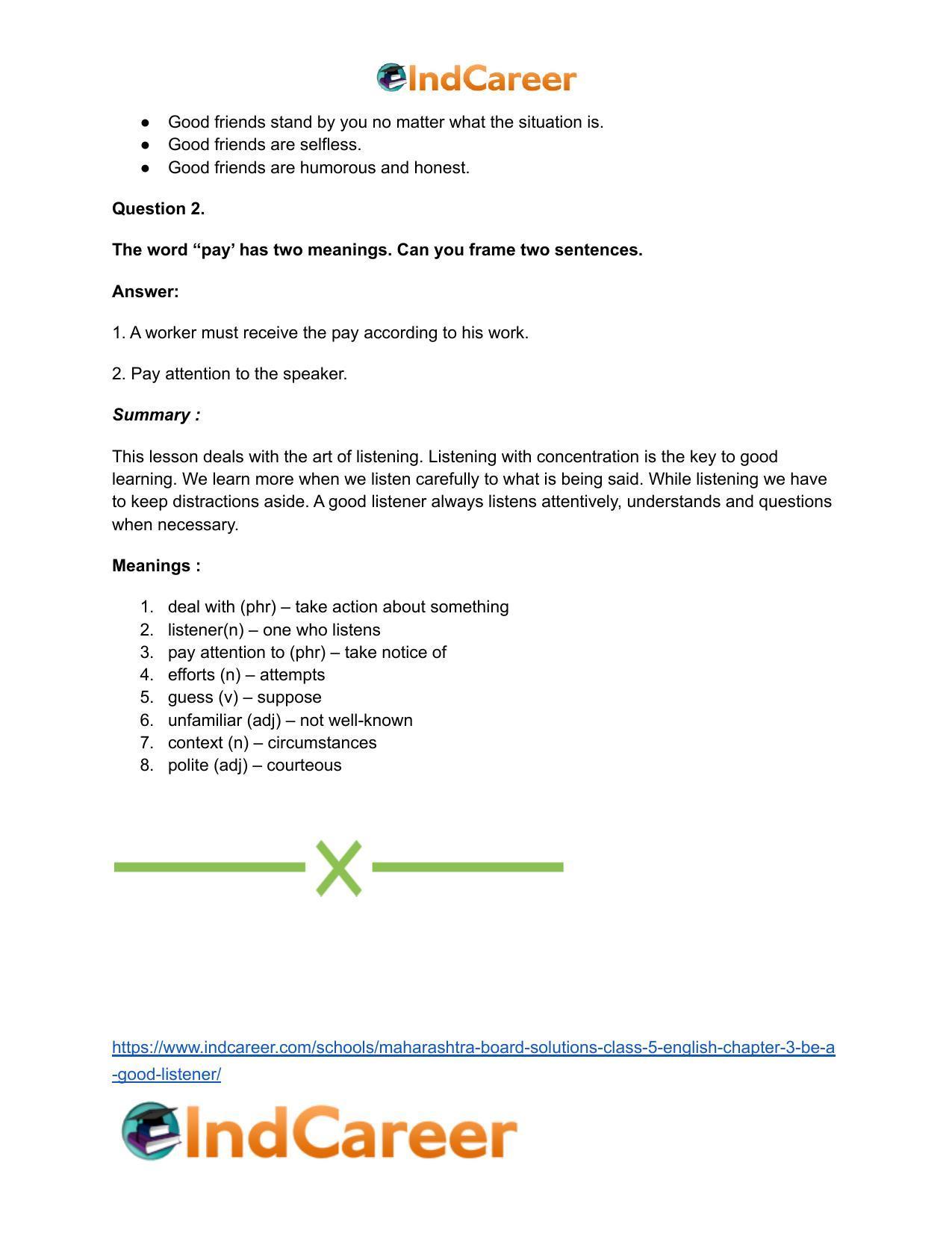 Maharashtra Board Solutions Class 5-English: Chapter 3- Be a Good Listener - Page 7