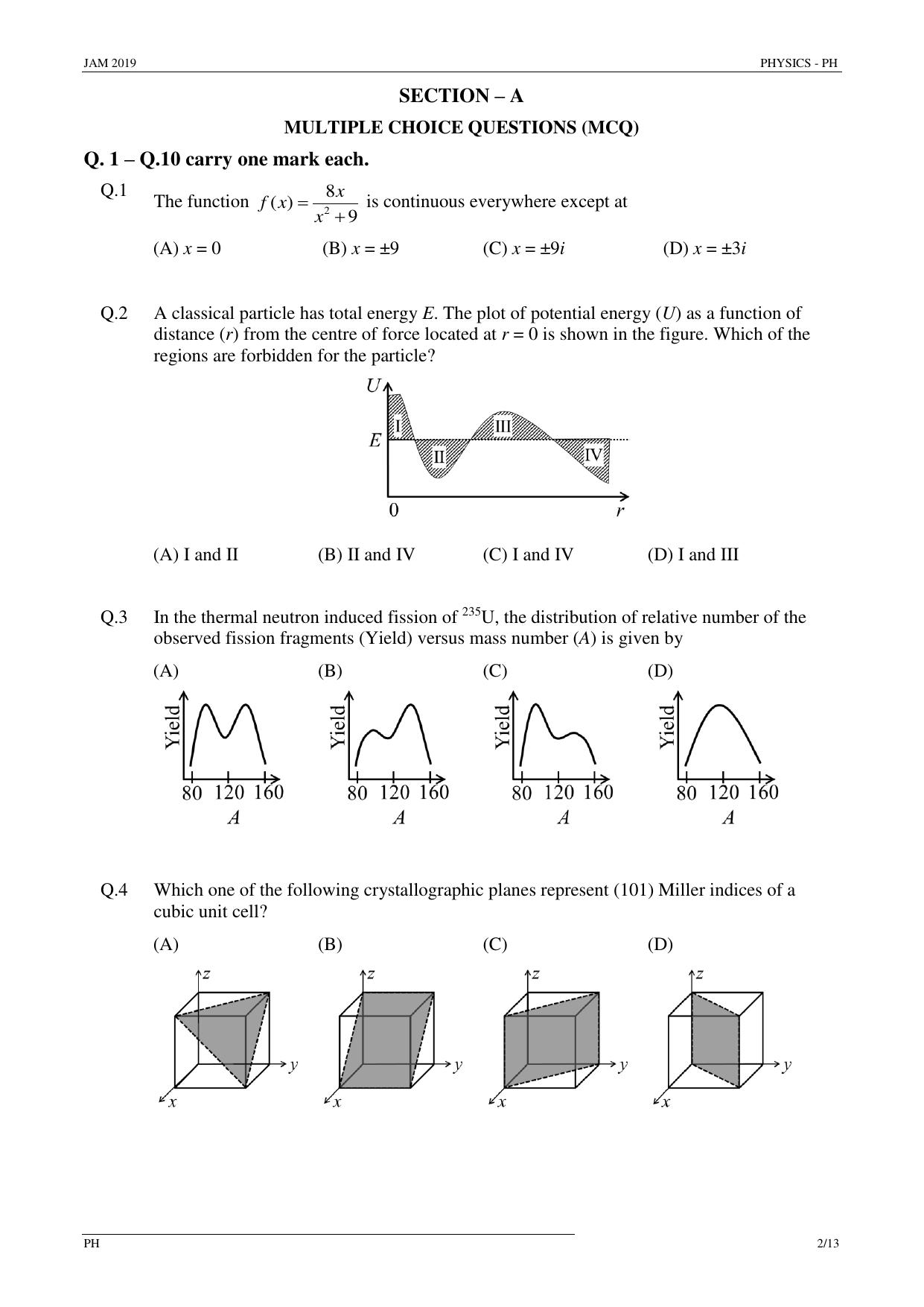 JAM 2019: PH Question Paper - Page 2