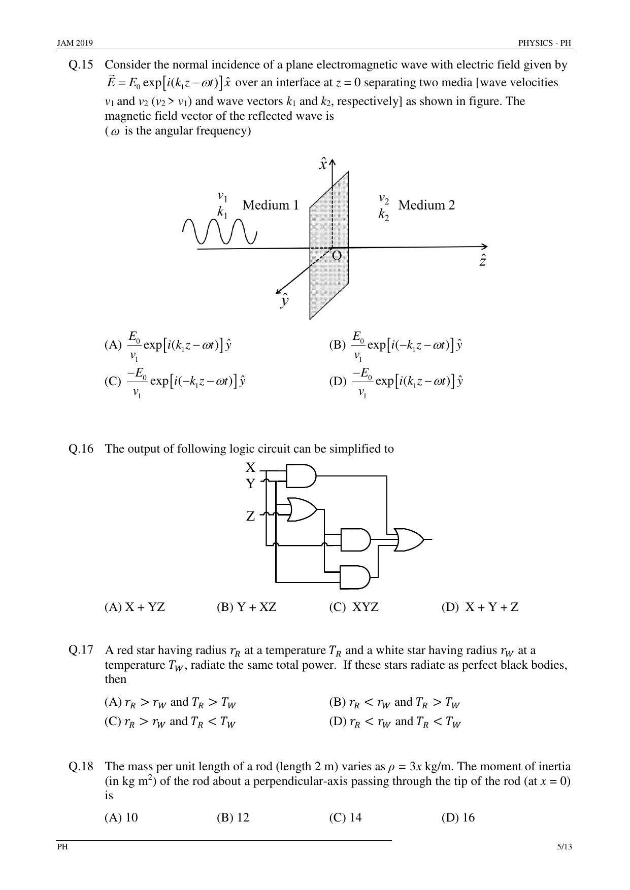 JAM 2019: PH Question Paper - Page 5