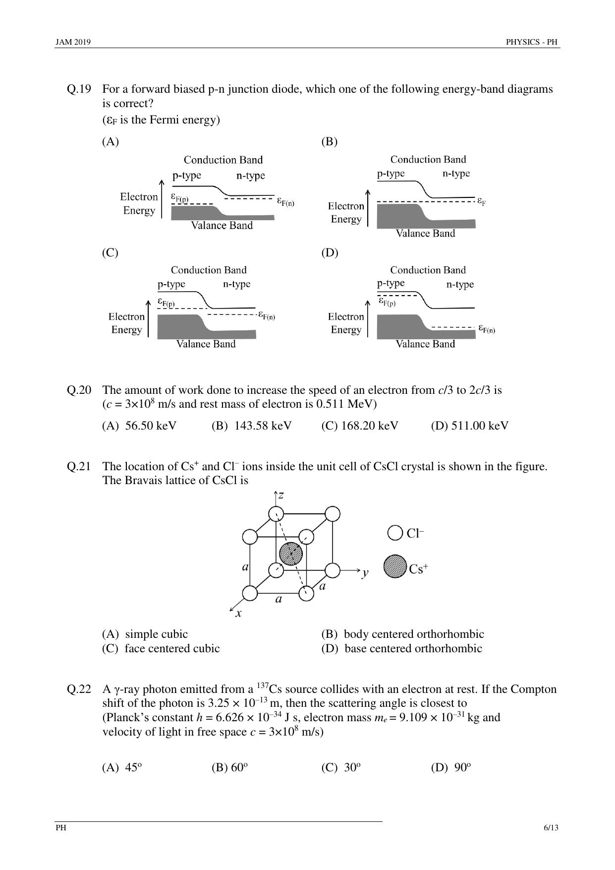 JAM 2019: PH Question Paper - Page 6