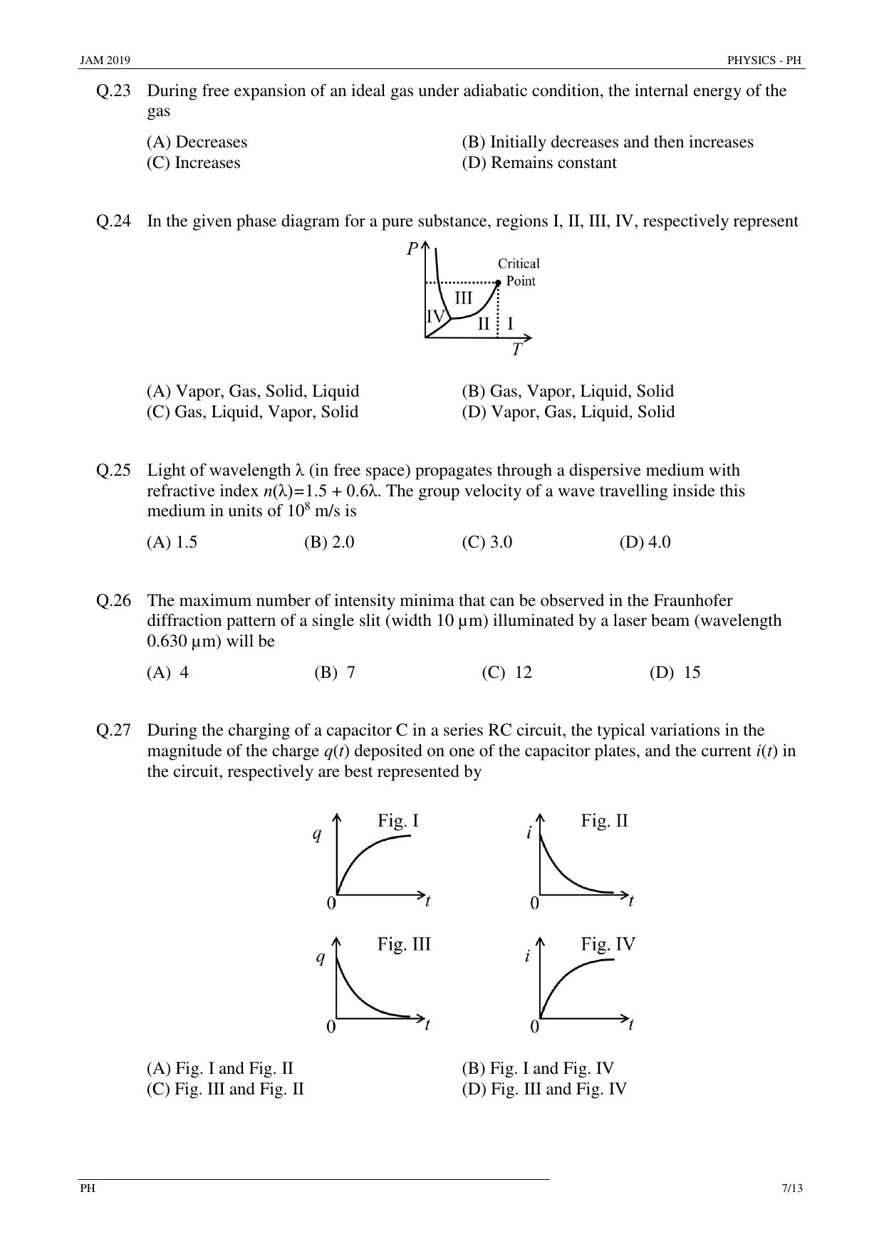 JAM 2019: PH Question Paper - Page 7