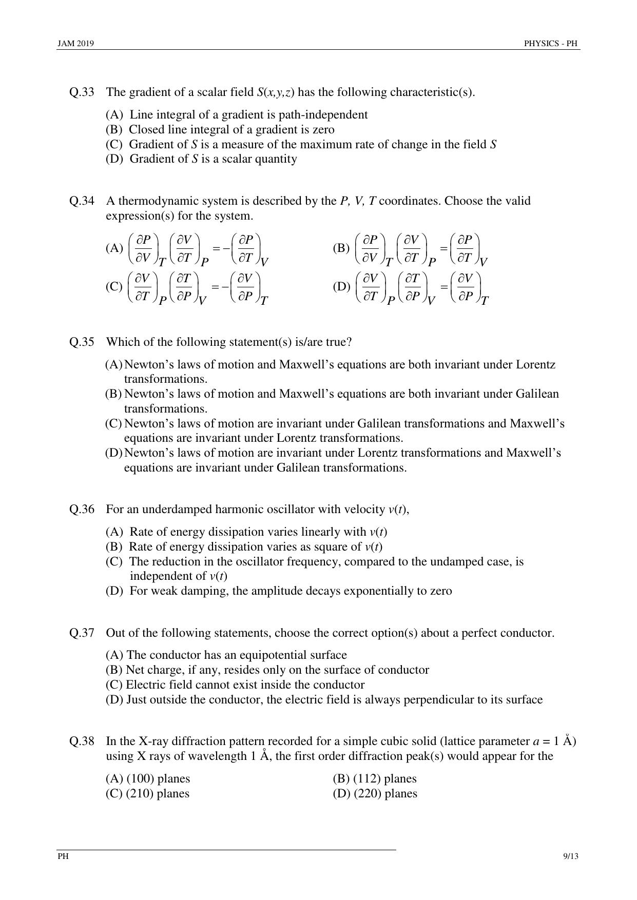 JAM 2019: PH Question Paper - Page 9