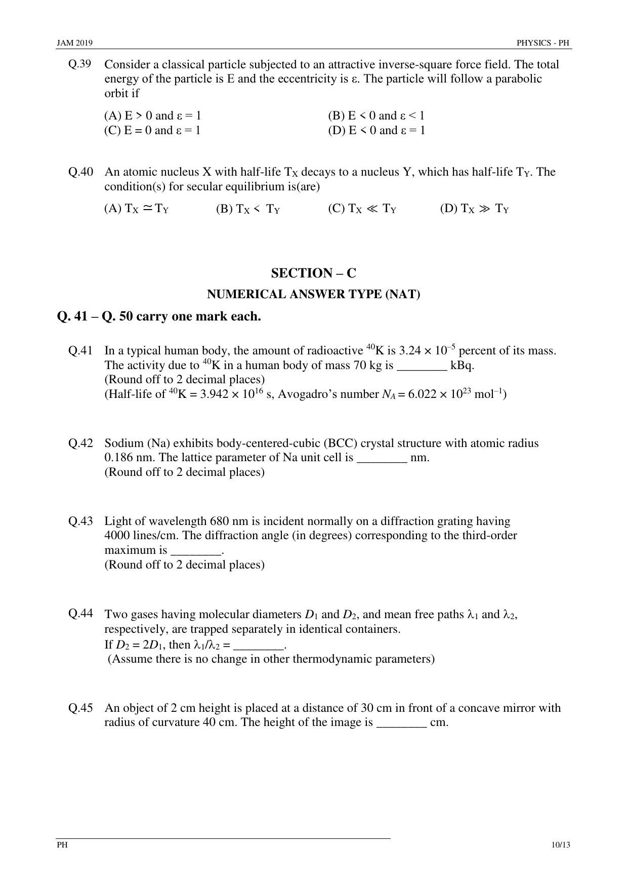 JAM 2019: PH Question Paper - Page 10