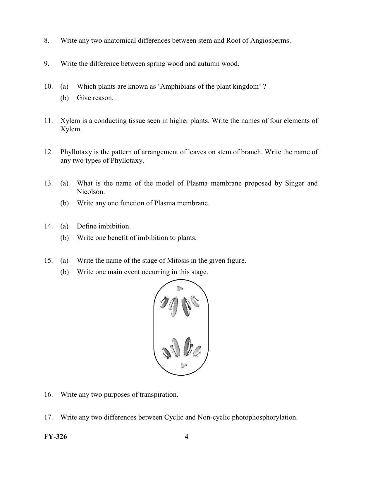 Kerala Plus One 2021 Biology Question Paper (Model) - Page 4