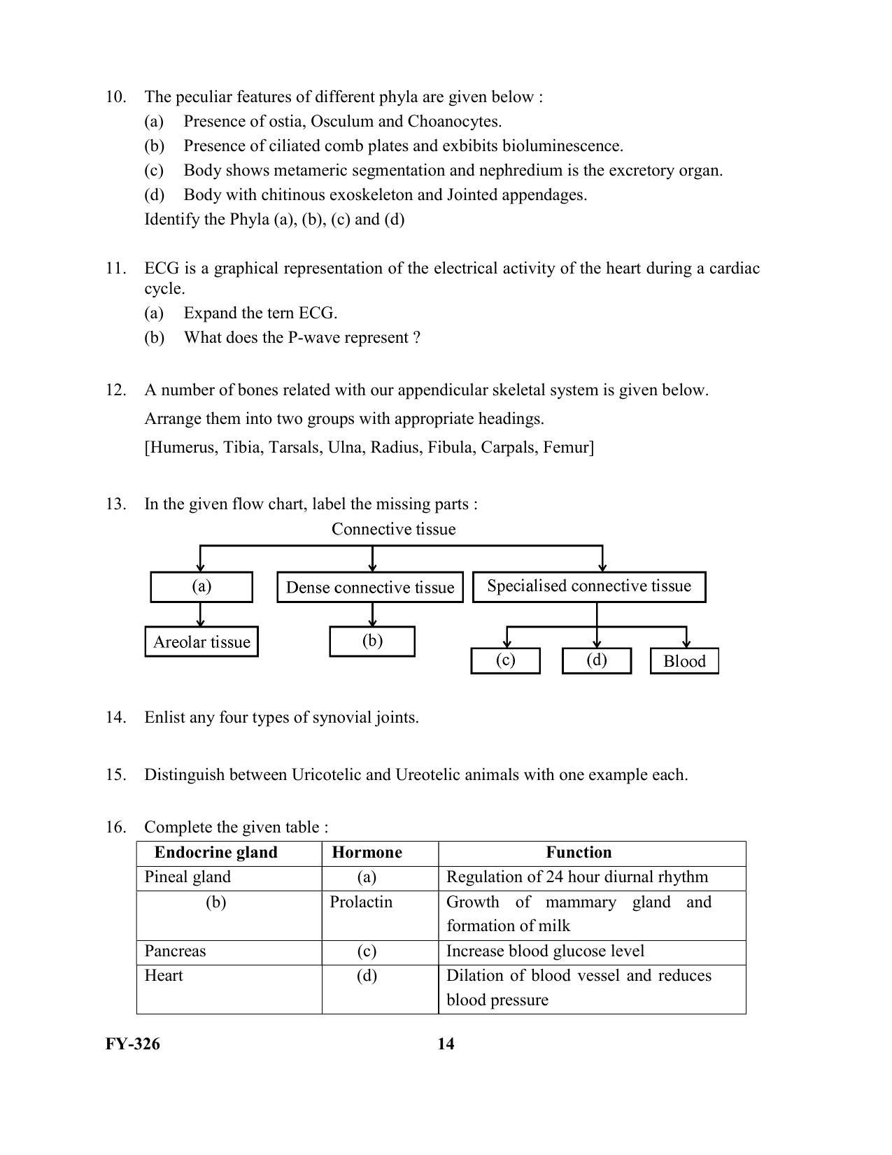 Kerala Plus One 2021 Biology Question Paper (Model) - Page 14