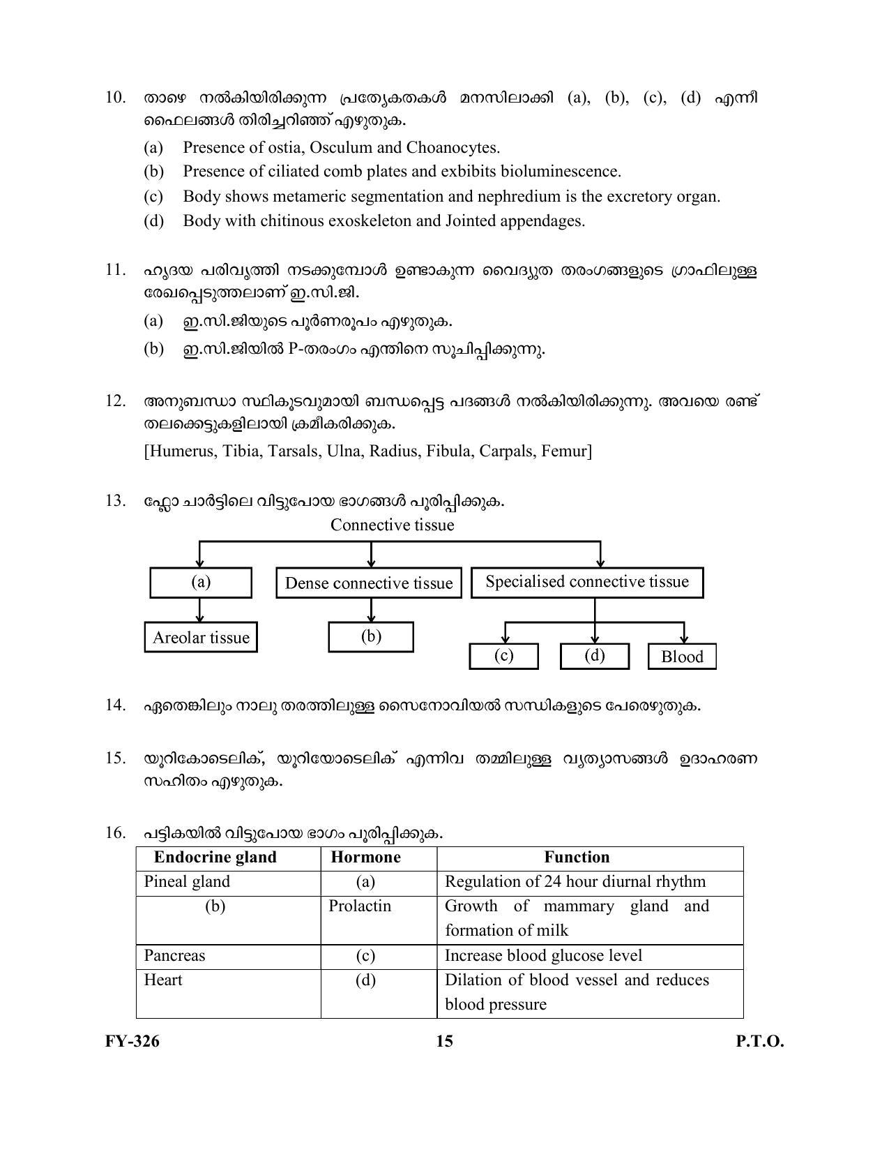 Kerala Plus One 2021 Biology Question Paper (Model) - Page 15